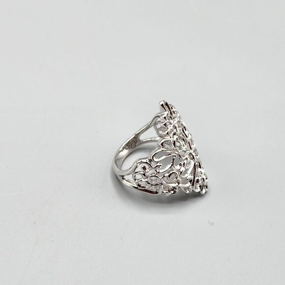 Sterling Silver Filigree Statement Ring Floral PAJ 925 Stamp Size 8 5.4g - Picture 2 of 10